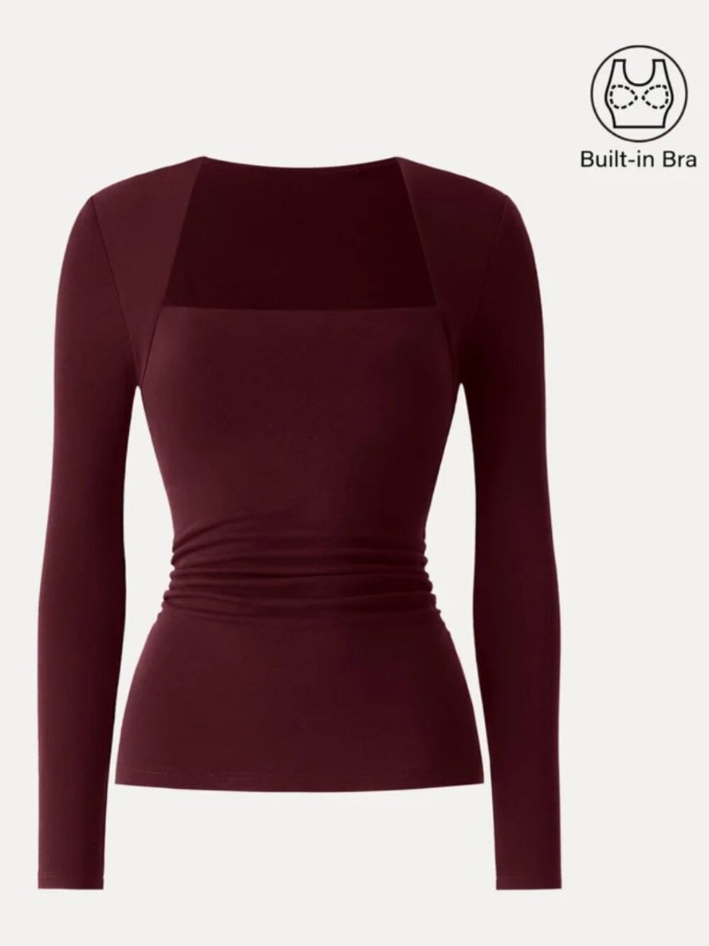 OGL MicroWarmTech™ ProWarm Trapeze Neck Long Sleeve Ruched Built-In Bra Top